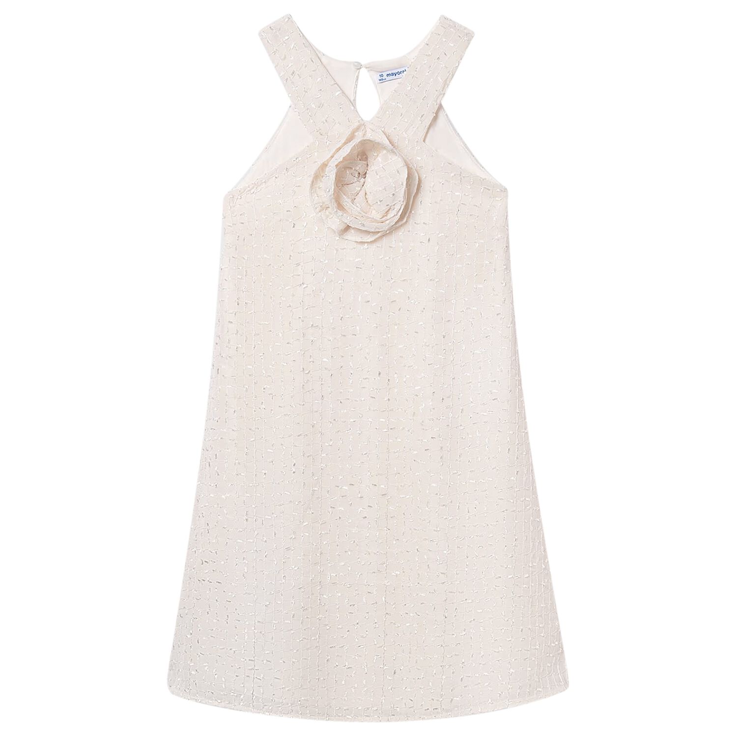 فستان بناتي باللون البيج مزين بالزهور, 2, hi-res