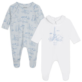 Boys Blue & White Logo Babygrows ( 2-Pack ) 