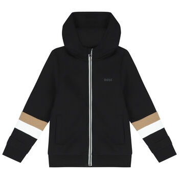 Boss Boys Black Monogram Logo Zip-Up Top-12 Years