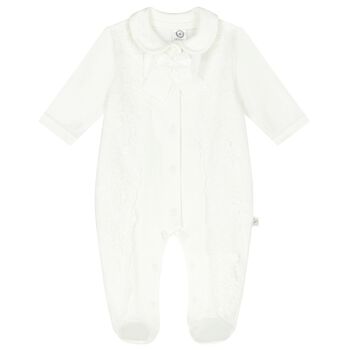 Baby Girls Ivory Bow Babygrow