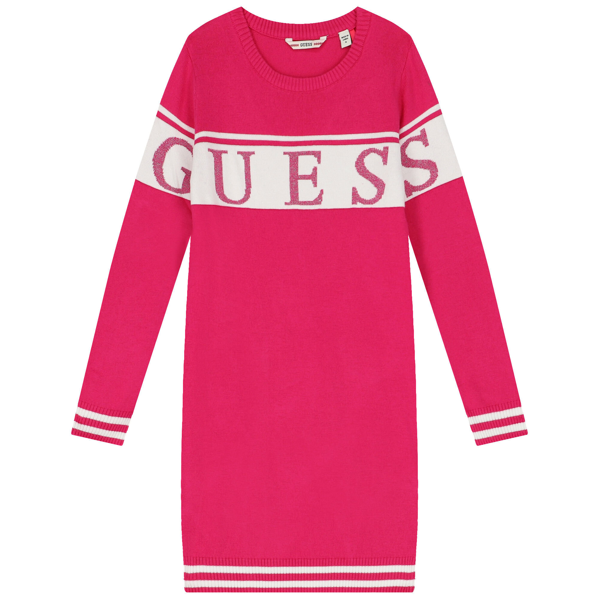 Guess Girls Pink Logo Knitted Sweatshirt Dress Junior Couture