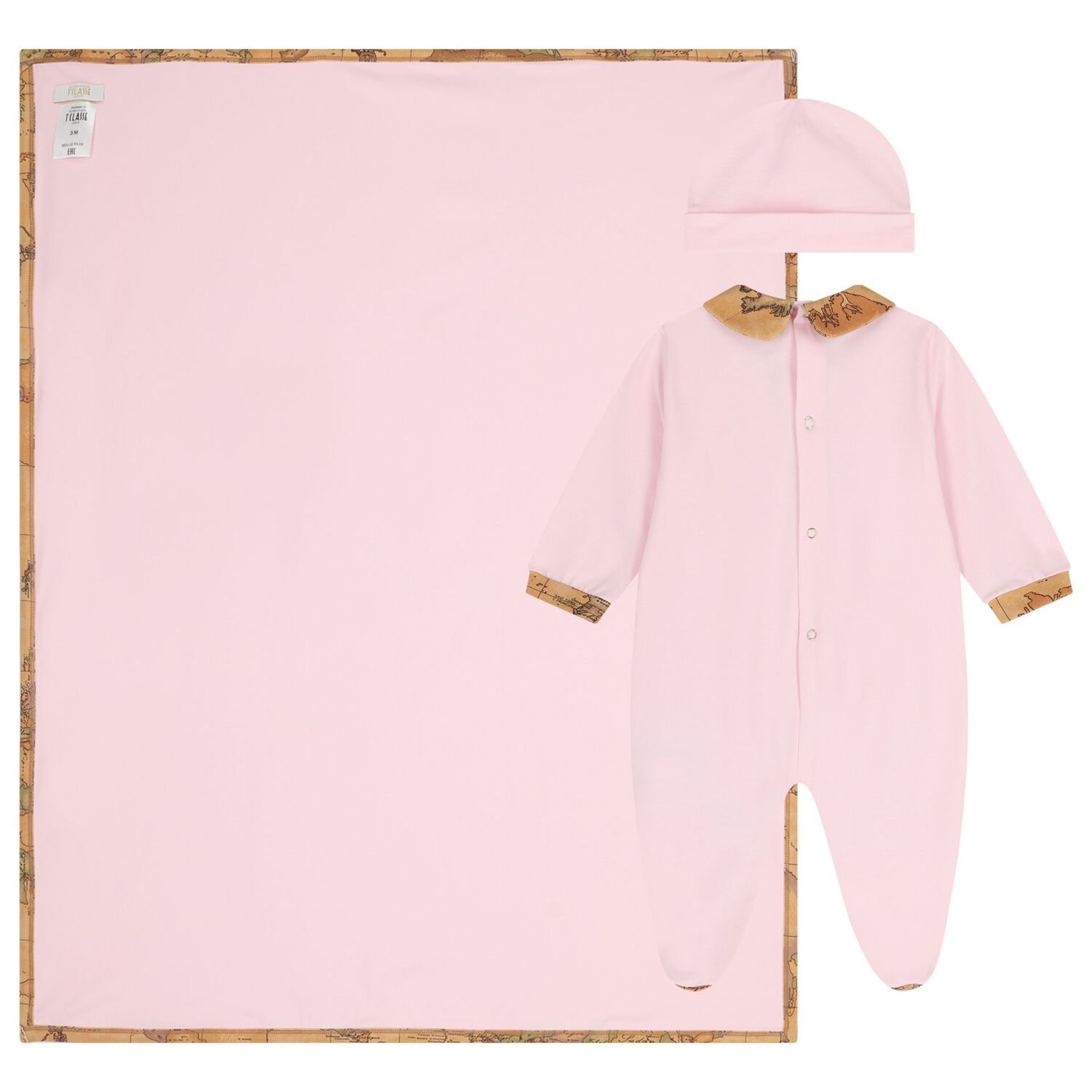 Baby Girls Pink & Beige Geo Map Babygrow Gift Set, 2, hi-res