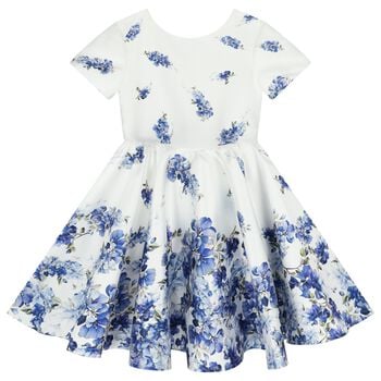 Girls White Floral Satin Dress