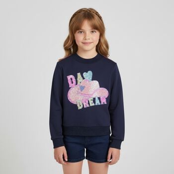 Girls Navy Blue Sequin Sweatshirt
