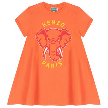 Girls Orange Elephant Logo Dress