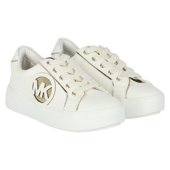 Girls White & Gold Logo Trainers
