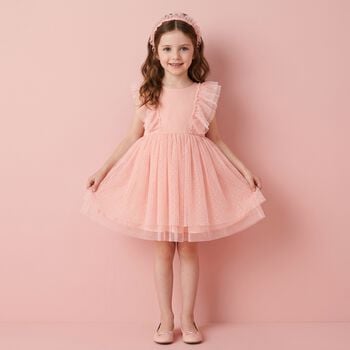 Younger Girls Coral Tulle Dress Set