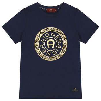 Boys Navy Blue & Gold Logo T-Shirt
