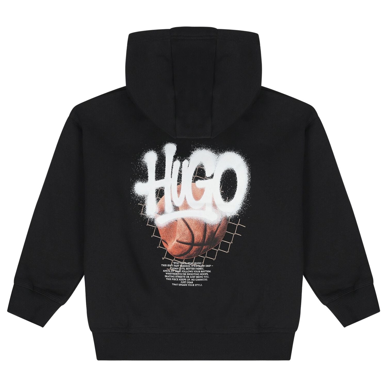 Boys Black Basketball Logo Hooded Top, 1, hi-res