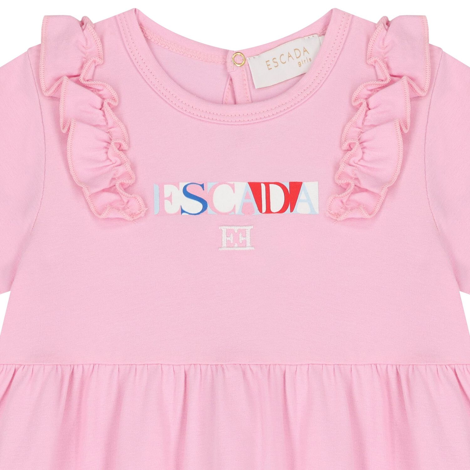Younger Girls Pink Logo Ruffled Dress, 1, hi-res