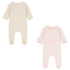 Baby Girls Beige & Pink Boke Flower Babygrows ( 2 Pack ) , 1, hi-res