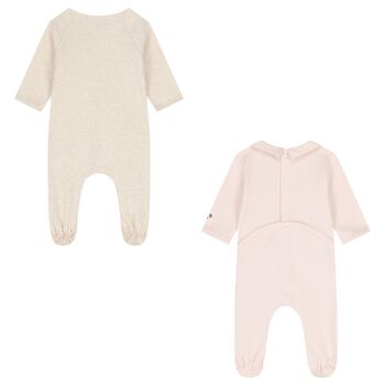 Baby Girls Beige & Pink Boke Flower Babygrows ( 2 Pack ) 
