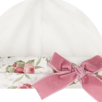Baby Girls Ivory & Pink Bow Hat