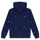 Boys Navy Blue Logo Hooded Zip Up Top, 1, hi-res
