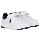 Boys White & Navy Blue Logo Trainers, 1, hi-res