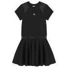 Girls Mini Me Black Scuba & Mesh Logo Dress, 1, hi-res