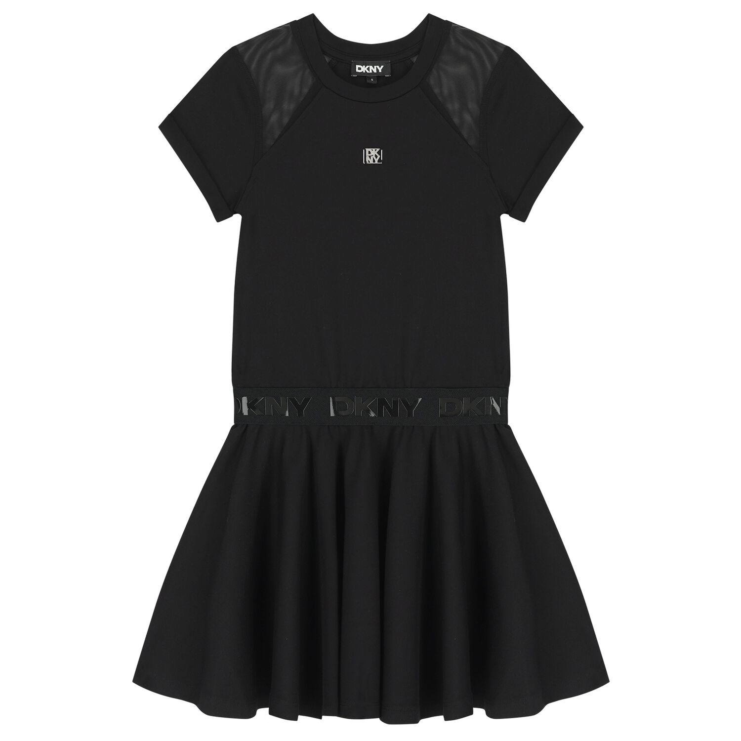 Girls Mini Me Black Scuba & Mesh Logo Dress, 1, hi-res