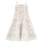 Girls White & Beige Lace Dress, 1, hi-res