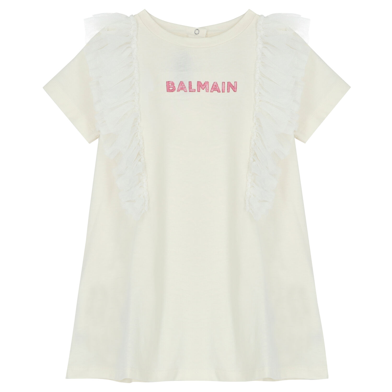 فستان بنات مكشكش باللون العاجي, 1, hi-res