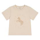 Younger Girls Beige Horse Logo T-Shirt, 1, hi-res