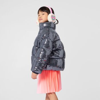 Girls Grey Disco Ball Padded Puffer Jacket