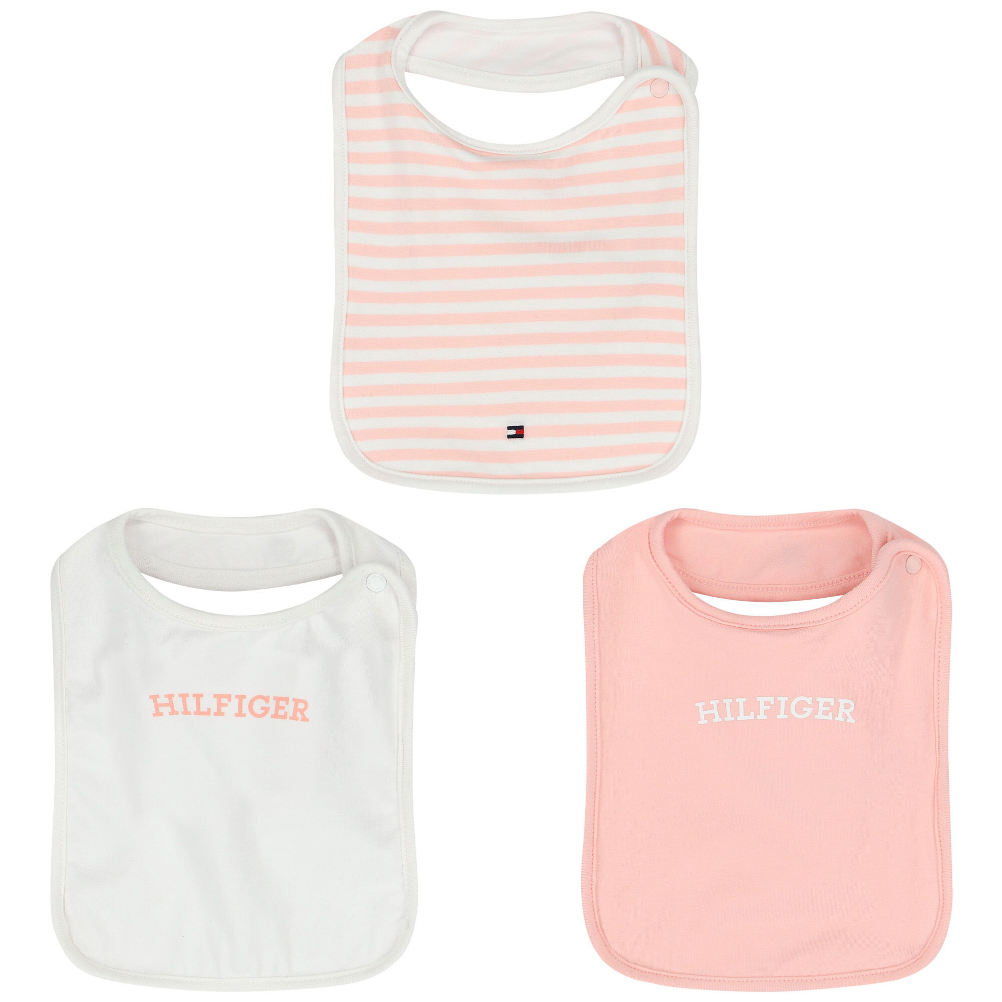 Tommy Hilfiger Baby Girls Pink White Logo Bibs 3 Pack Junior Couture USA