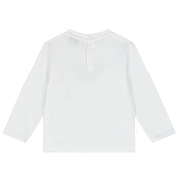 Younger Boys White Logo Long Sleeve Top