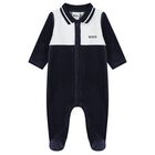 Baby Boys Navy Blue & White Logo Babygrow, 1, hi-res
