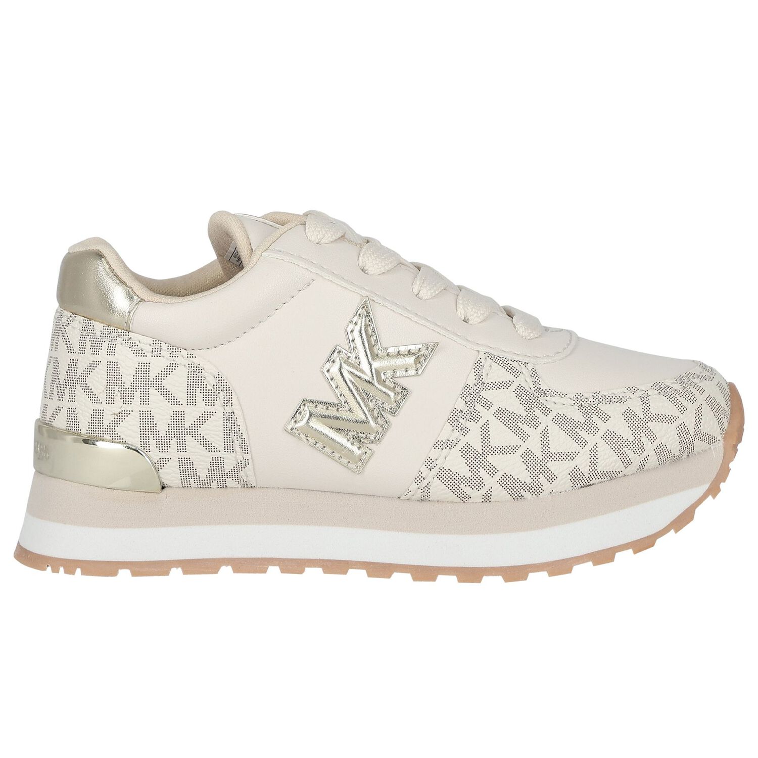 Girls Ivory & Gold Logo Trainers, 1, hi-res image number null