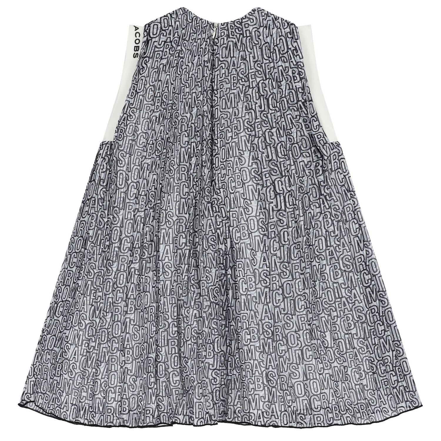Girls White & Black Logo Pleated Dress, 1, hi-res