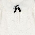 Girls White Knitted Floral Dress, 1, hi-res