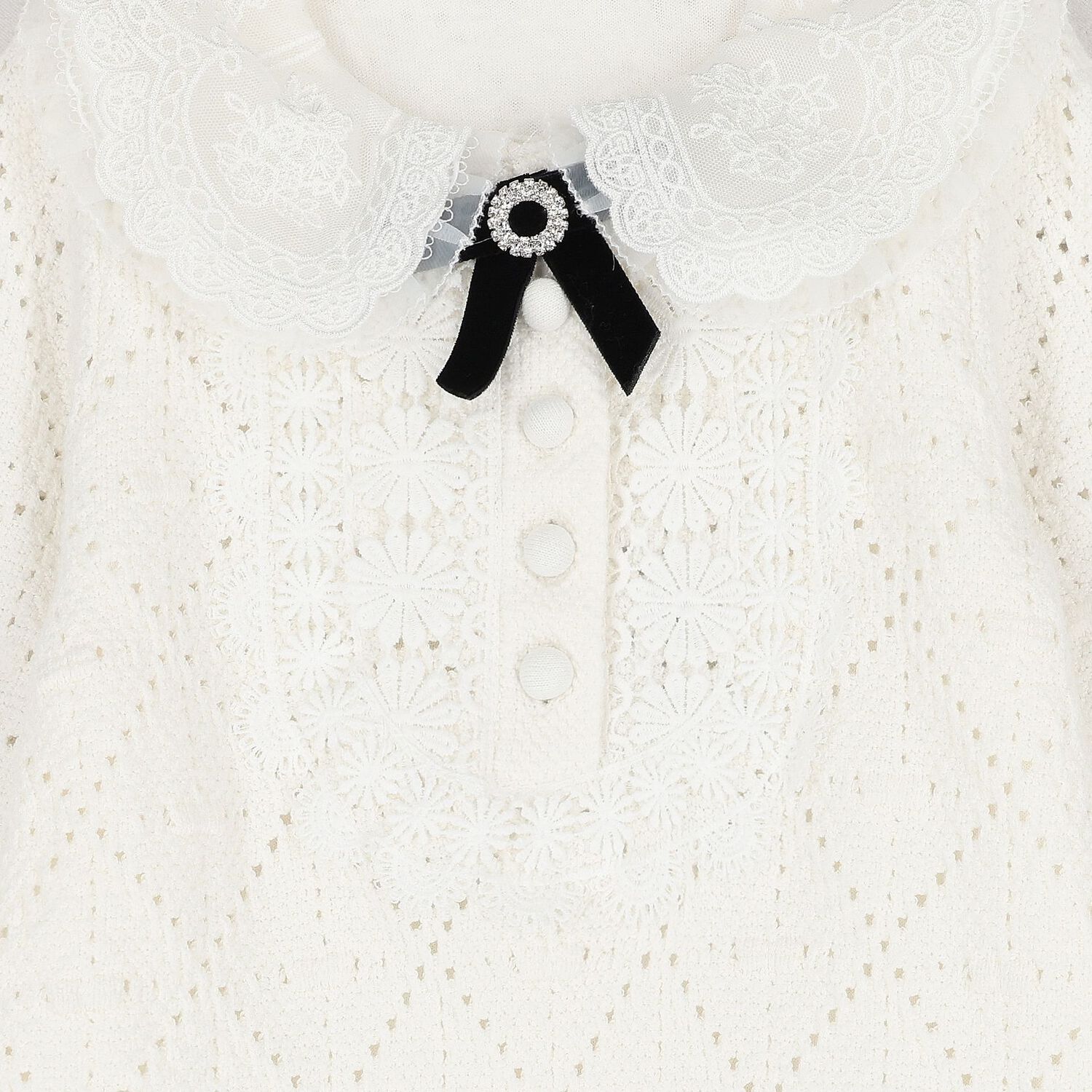 Girls White Knitted Floral Dress, 1, hi-res