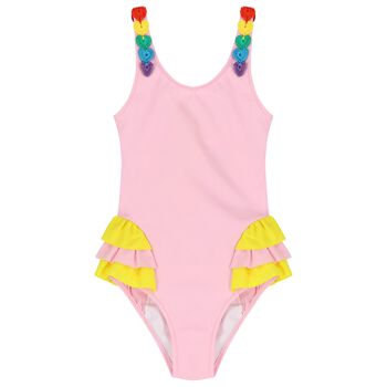 Girls Pink Ruffled Swimsuit
