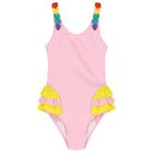 Girls Pink Ruffled Swimsuit, 1, hi-res