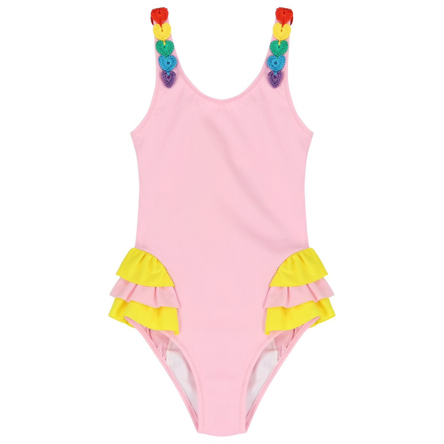 Girls Pink Ruffled Swimsuit, 1, hi-res image number null