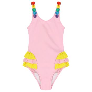 Girls Pink Ruffled Swimsuit