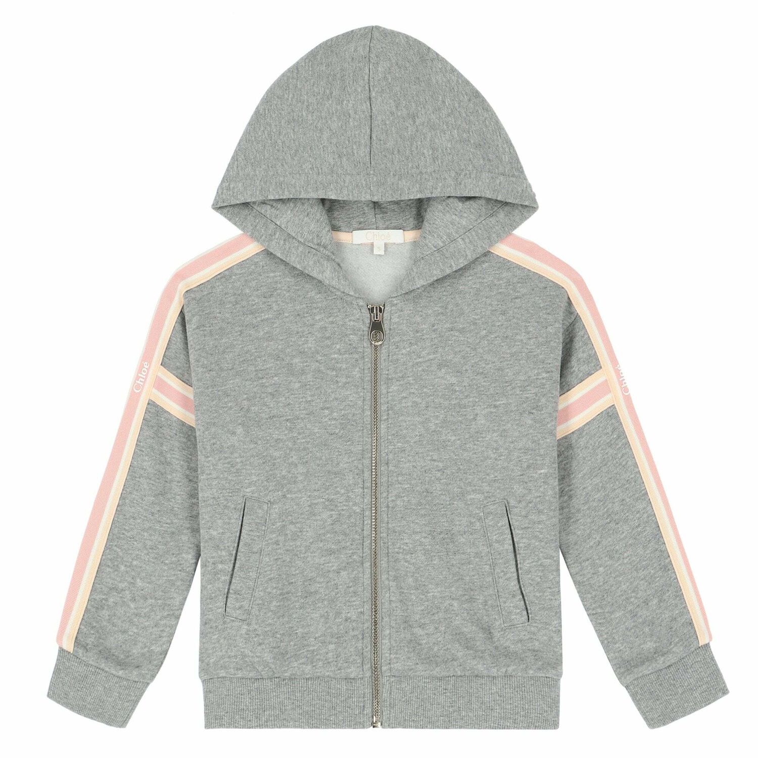 Girls Grey Zip Up Logo Top, 1, hi-res image number null