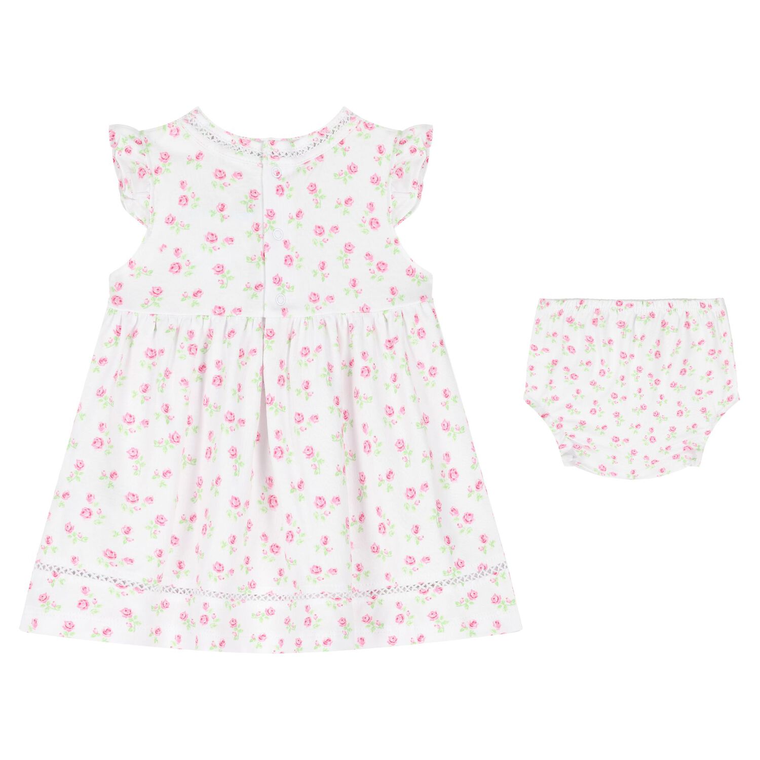 Baby Girls White Rose Print Dress Set, 1, hi-res
