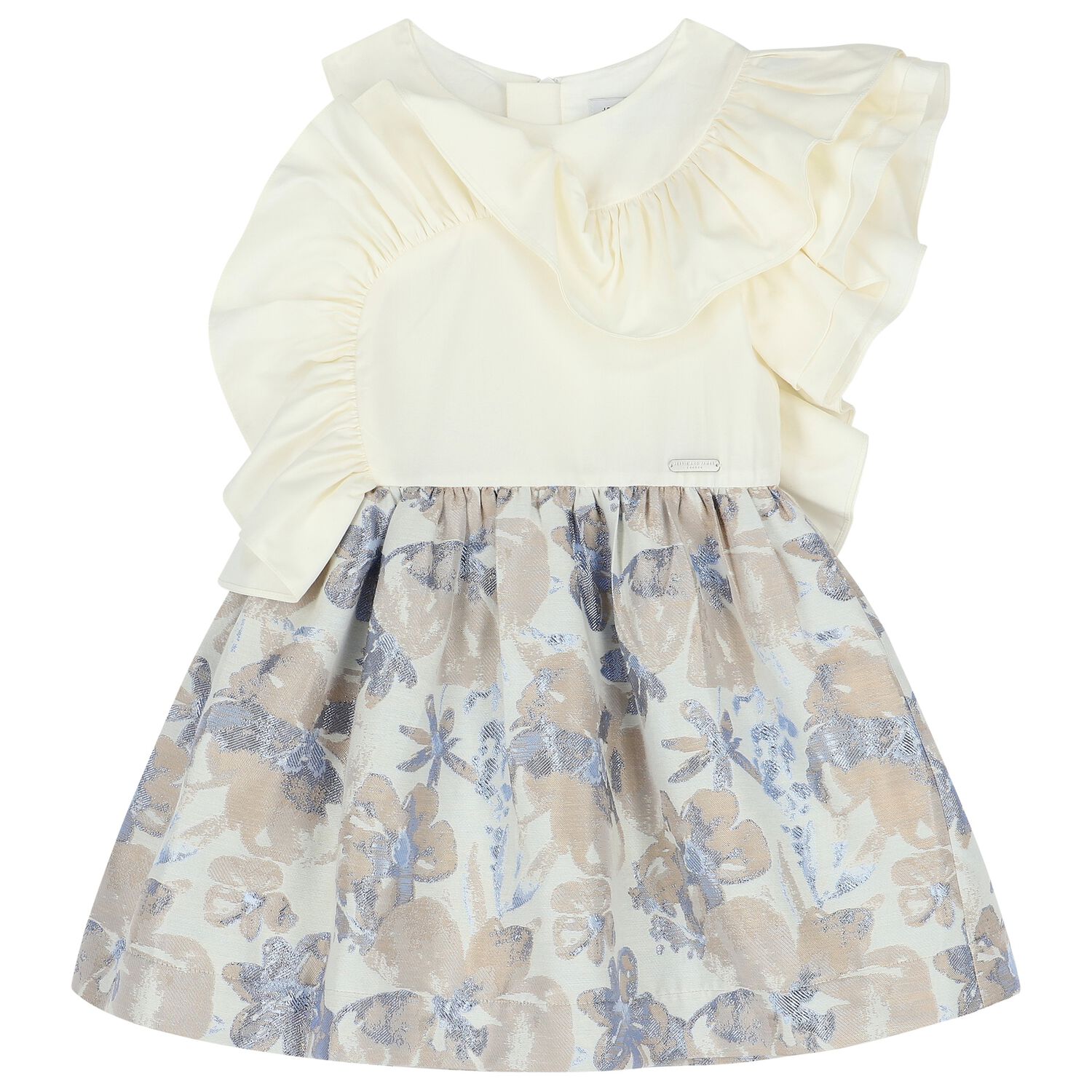 Girls White & Blue Floral Ruffle Dress, 2, hi-res image number null