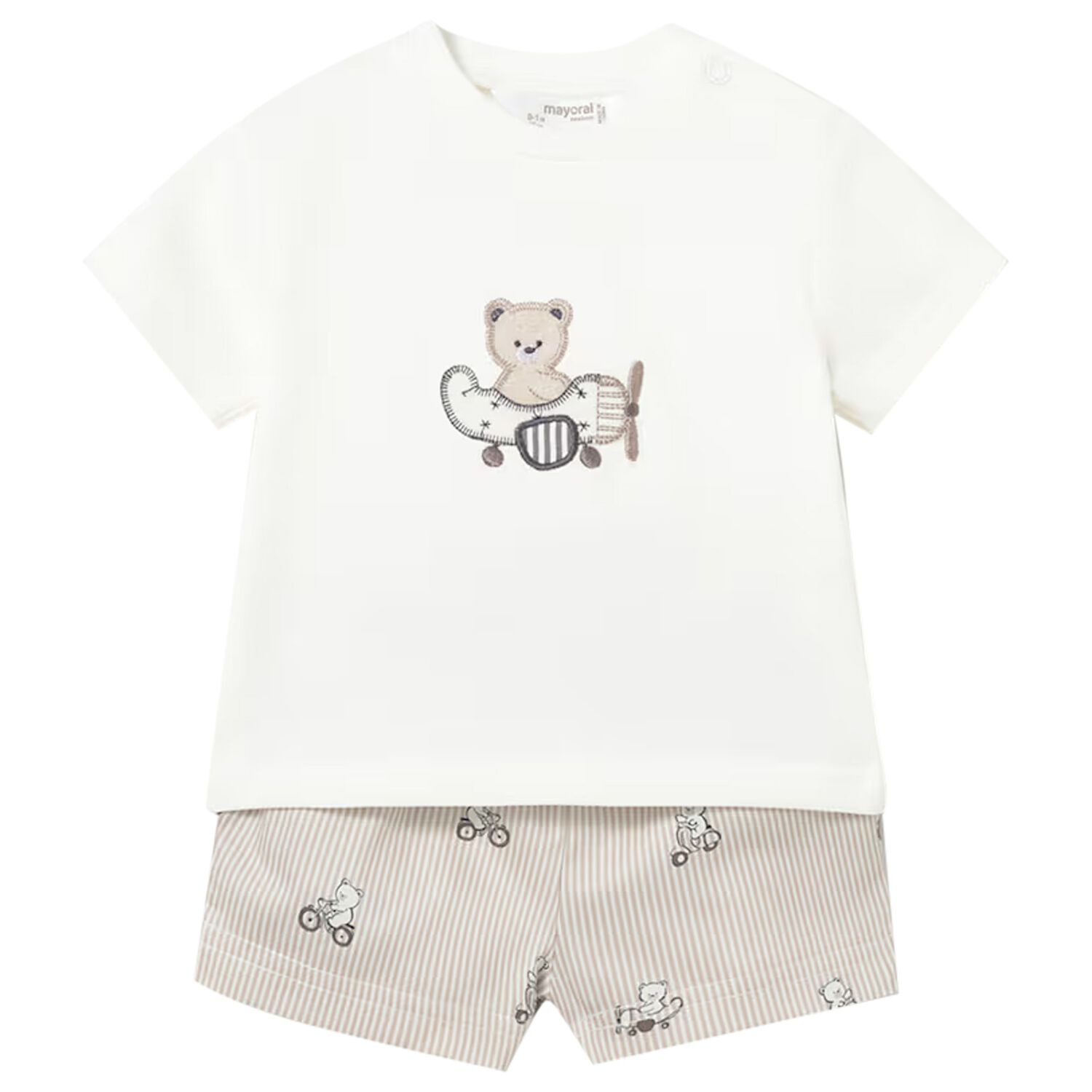 Baby Boys White & Beige Shorts Set, 1, hi-res