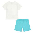 Younger Boys White & Aqua Shorts Set, 3, hi-res
