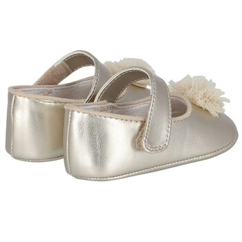 Baby Girls Gold Flower Pre Walker Shoes
