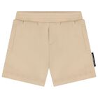 Boys White & Beige Logo Shorts Set, 1, hi-res