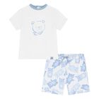 طقم شورت أولاد بشعار تيدي بير باللون الابيض والأزرق, 1, hi-res