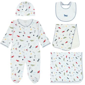 Baby Boys White Airplane Babygrow Gift Set