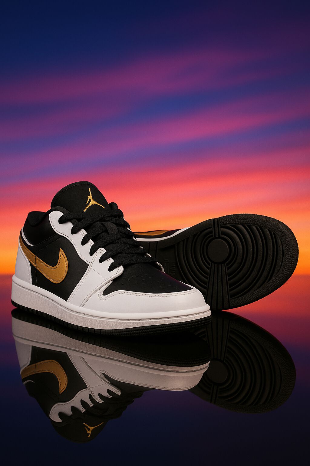 Nike Kids Black, White & Gold Air Jordan 1 Low Trainers