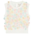Girls White Pink & Blue Floral Appliques Top , 1, hi-res