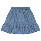 Girls Denim Blue Floral Skirt, 1, hi-res