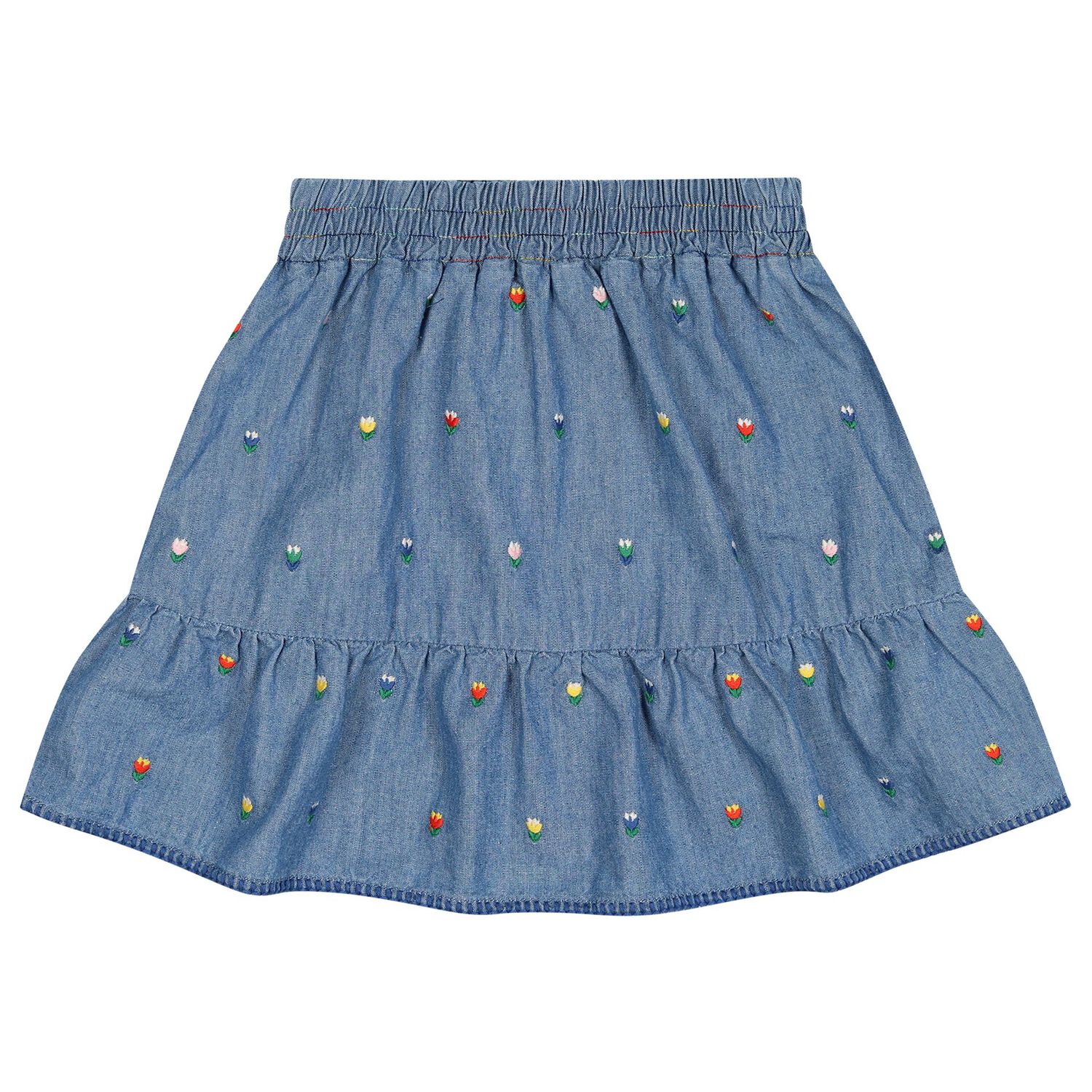 Girls Denim Blue Floral Skirt, 1, hi-res