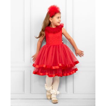 Girls Red Tulle Bow Dress Set